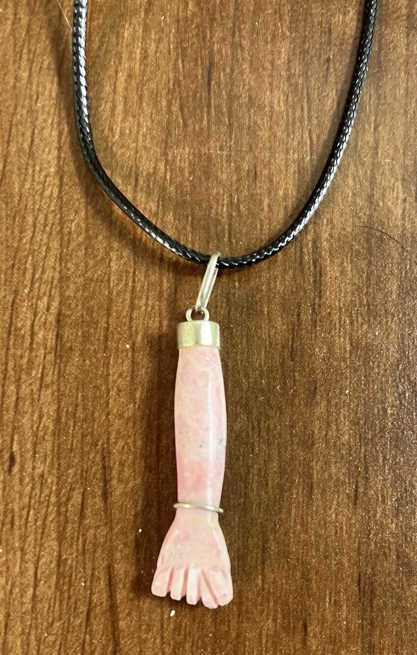Rhodonite Figa Pendant 950 Sterling Silver Peru 1.5" Lucky Protection Amulet
